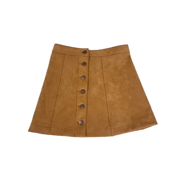 Forever 21 Los Angeles Tan Faux Suede Mini Skirt Button Front Women’s US M - Picture 1 of 5